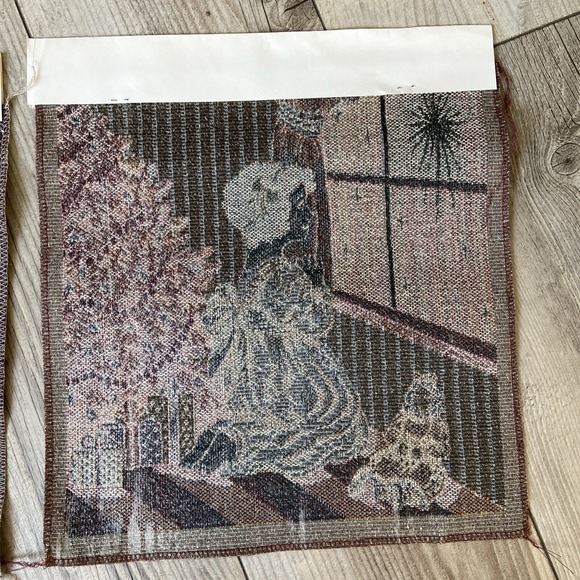 Vtg Tapestry Panel Pillow Craft Woven Victorian Christmas Sleigh & Praying Child - Picture 5 of 5
